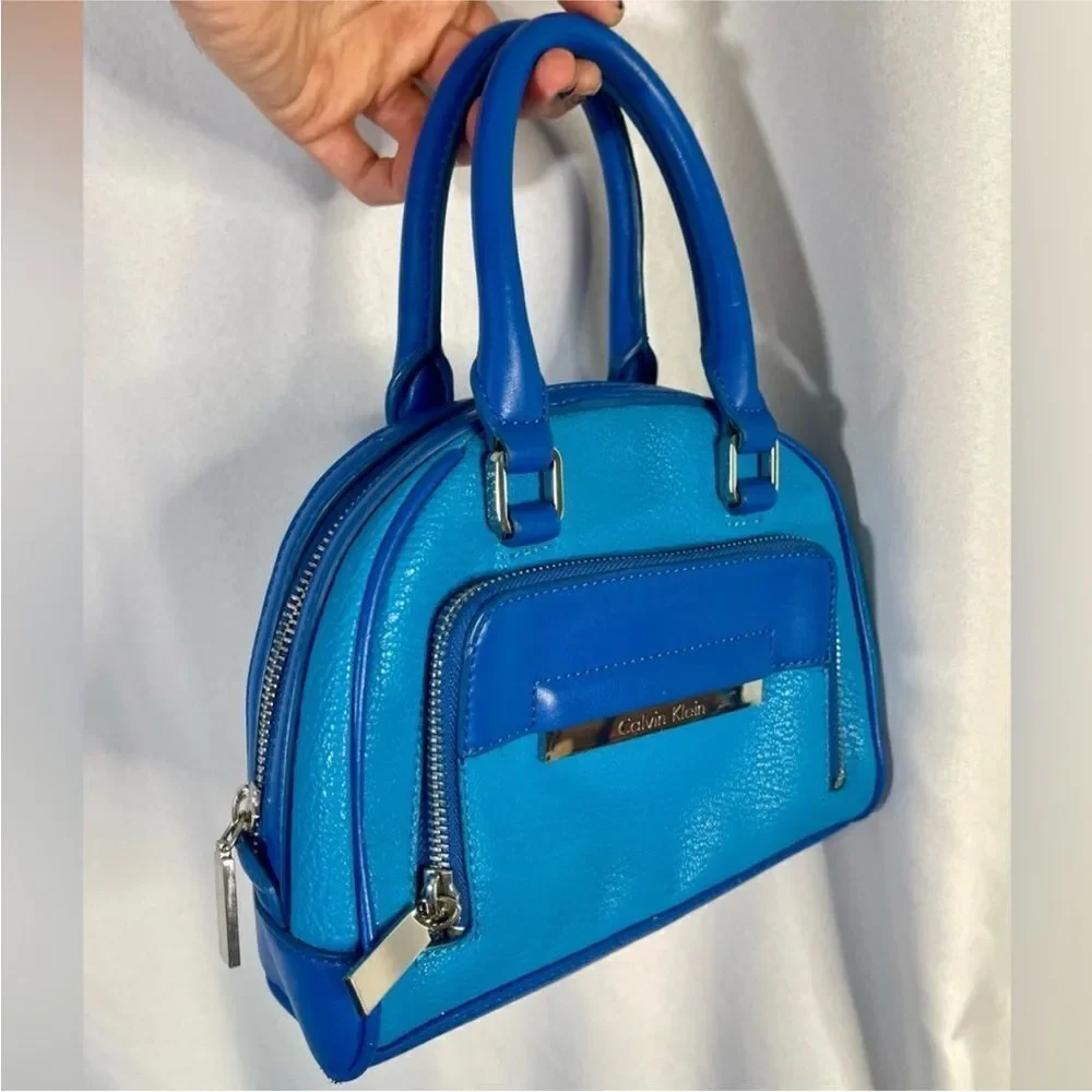 Calvin Klein | small 'Valérie' sleek studio blue faux leather dome satchel bag